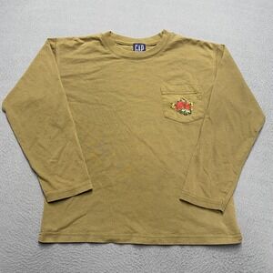 VTG‎ GAP Shirt Womens Medium Brown Pocket Floral Embroidered Baby Doll y2k 90s